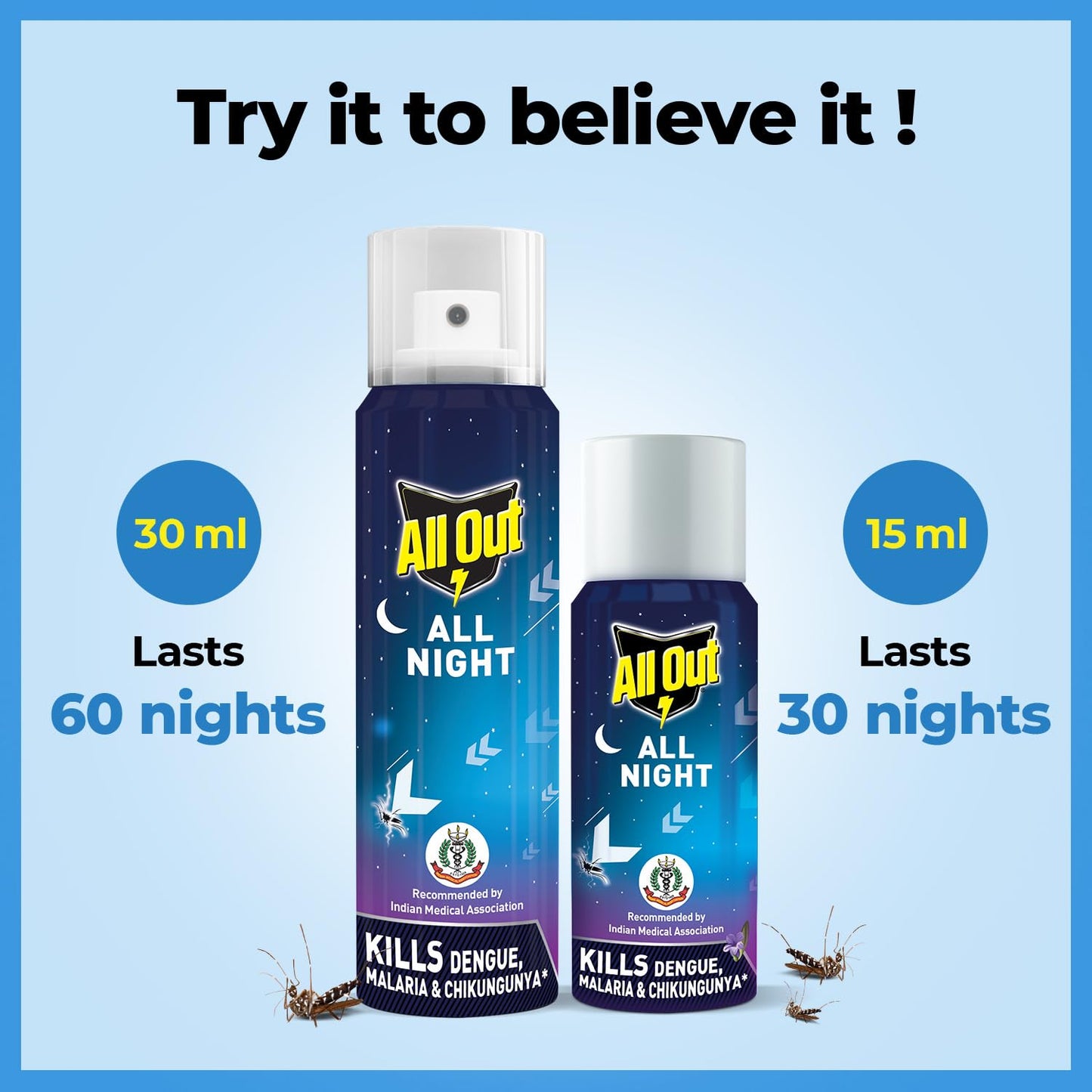 All Out All Night Mosquito And Fly Spray (30Ml, Blue), Pack Of 1
