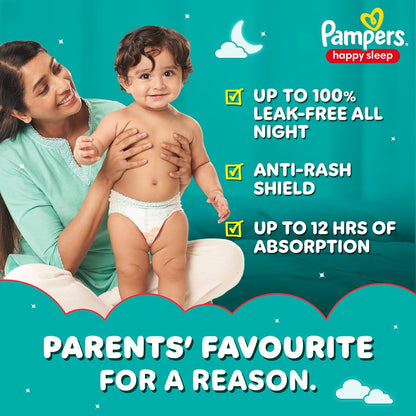 Pampers Happy Sleep Pant Style Baby Diapers, Medium (M), 48 Count, 1 Pampers = 1 Night Sleep, with Anti Rash Shield, 7-12 Kg Diapers