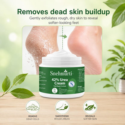SNEHMURTI 42% Urea Cream for cracked heels with 2% Salicylic Acid 200 g | intensive foot repair formula | skin-friendly | dermatologist-approved