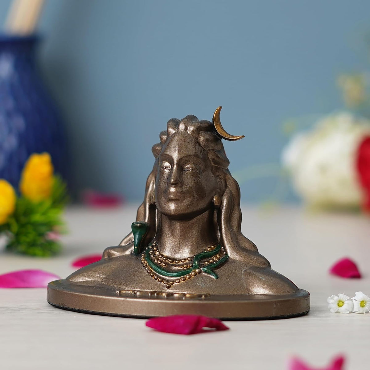 Resin Bronze Finish Adiyogi Shiva Statue for Car Dashboard| Adiyogi Statue for Home Pooja Room Office Decor| Shiv Murti Lord Shiva Idol Gift for Diwali Maha Shivratri Housewarming Birthday