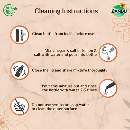 Cleaning instructions for a ZANDU product on a beige background with brand logo.