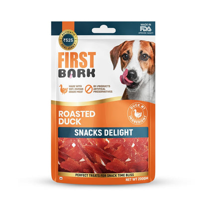 First Bark Dog Treats for Adult Dog & Puppy – Snack Delights Duck Jerky for Dogs, Small Dogs & Shih Tzu | Dog Snacks & Puppy Treats – Roasted Duck (200g) x1
