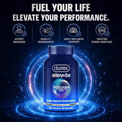 Durex Elevate Performa Capsules for Men | Ashwagandha KSM-66 Purified Shilajit & Supplement | Supports Strength & Stamina | 30 Capsules