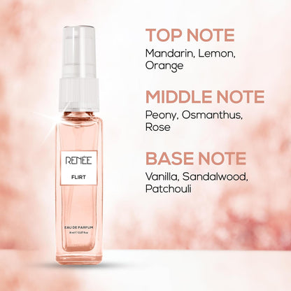 RENEE Flirt Eau De Parfum 8ml - Premium Long-lasting Fragrance With Notes of Mandarin, Rose, Vanilla - Versatile Scent for All Occasions - Perfect Gifting Option