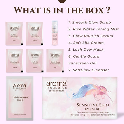 Aroma Treasures Sensitive Skin Soothing Facial Kit, 7-Step Spa Experience with Lavender, Chamomile, Calendula & Niacinamide, Hydrating & Brightening Skincare for Sensitive Skin, 48g/ml