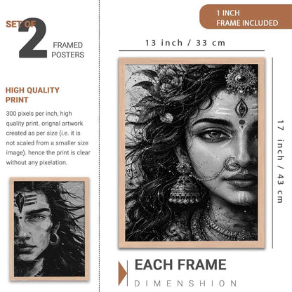Set of 2 Framed Wall Art Prints, Premium HD Modern Wall Decor for Living Room, Bedroom, Office & Home, Abstract, Spiritual, Floral, Nature, Botanical & Boho Artwork, Ready to Hang (Shiv parwati 2, 13X19, Brown)