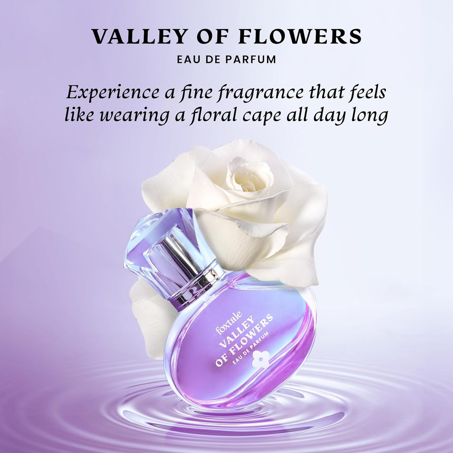 Foxtale Valley of Flowers Eau De Parfum | Long Lasting Floral Perfume | With Notes of Jasmine Sambac, Green Mandarin & Madagascar Vanilla | Luxury Perfume