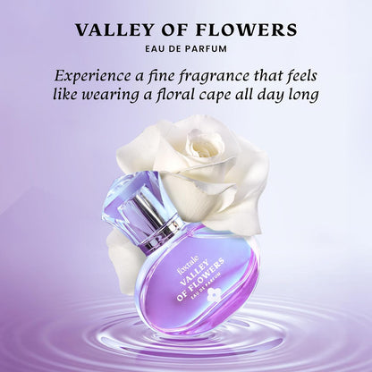 Foxtale Valley of Flowers Eau De Parfum | Long Lasting Floral Perfume | With Notes of Jasmine Sambac, Green Mandarin & Madagascar Vanilla | Luxury Perfume