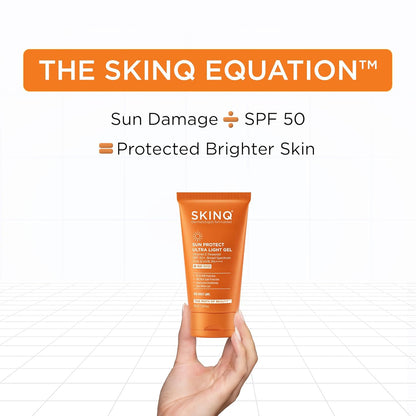 SKINQ Sun Protect Ultra Light Gel Sunscreen SPF 50+ PA++++ with Vitamin C | In-Vivo Tested | Zero White Cast | Lightweight, Non-Greasy | For Dry & Sensitive Skin | Dermat Formulated | 45ml