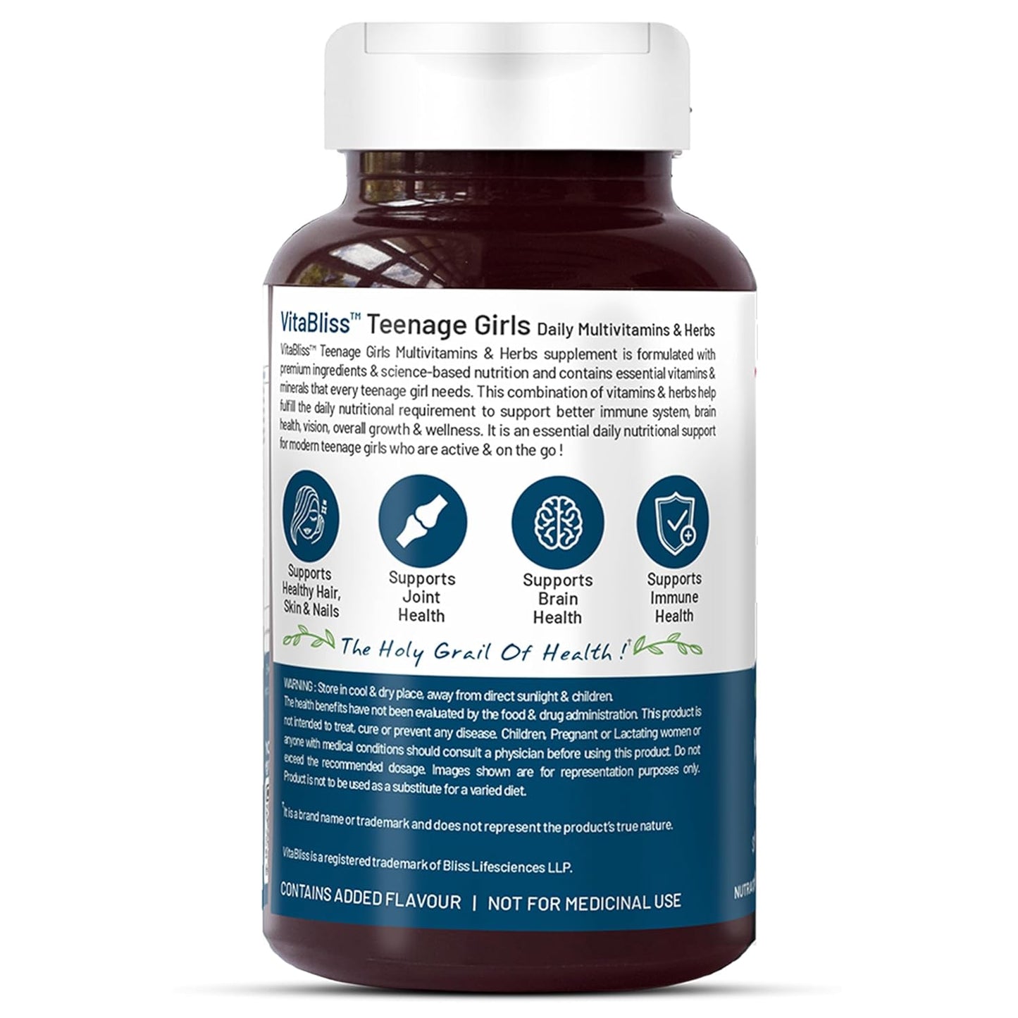 Bliss Welness Teenage Girl Multivitamin With Vitamin, Minerals, Calcium Magnesium Zinc, Aloe Vera Extract, Bamboo and Grapeseed Extract For Immunity, Hair Skin Nails, Bone & Joint Health - 60 Tablets
