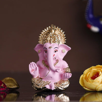 eCraftIndia Golden and Pink Polyresin Lord Ganesha Idol for Home, Temple, Office, and Car Dashboard - Gift for Family, Friends, Colleagues - Suitable for Ganesh Chaturthi, Diwali, Housewarming