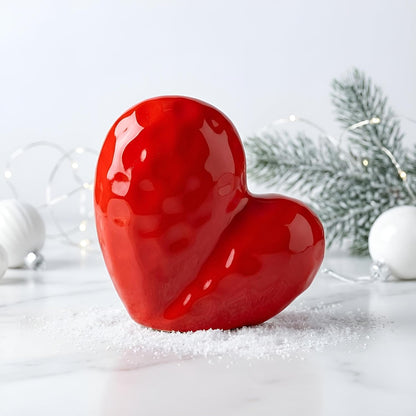 Xtore® Romantic Heart-Shaped Ceramic Showpiece for Home Décor | Artistic Tabletop Accent for Living Room, Bedroom & Gifting (Red, Pack of 1)