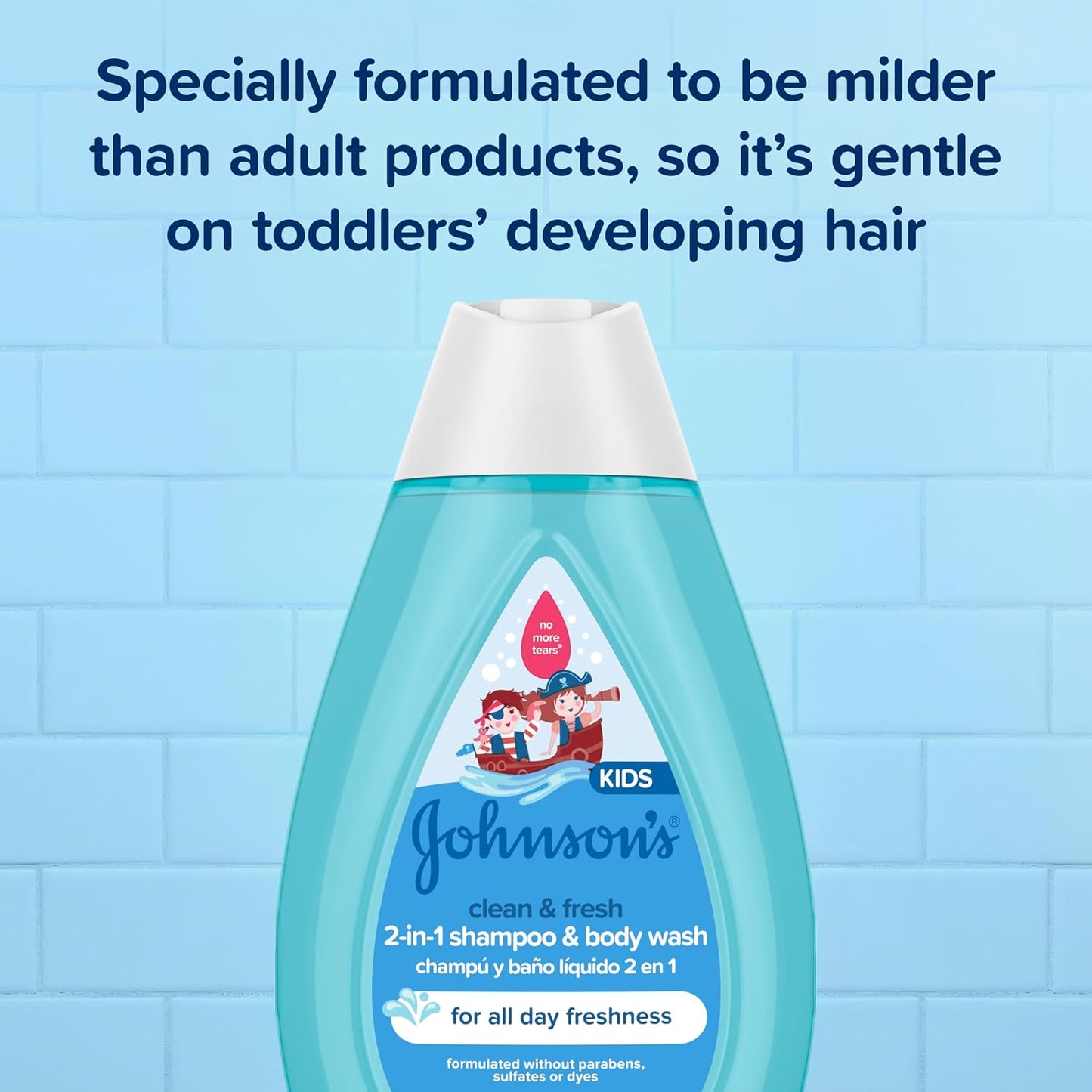 Johnsons Clean & Fresh Tear-Free Childrens Shampoo & Body Wash, Paraben-, Sulfate- & Dye-Free Formula is Hypoallergenic & Gentle on Toddlers Sensitive Skin, FreshBoost Fragrance, 13.6 fl. oz