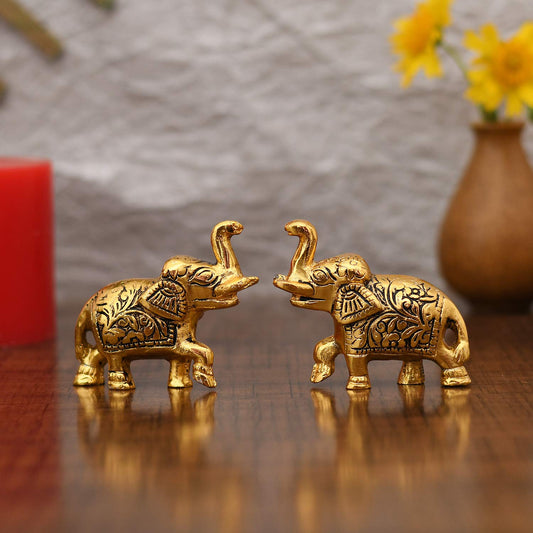 Elephant Trunk Up Showpiece Decorative Items figurine for Home Decoration - Diwali Decoration Items for Home decor -Diwali Gift Gold Plated Statue Home/Office Table Living Room Decor