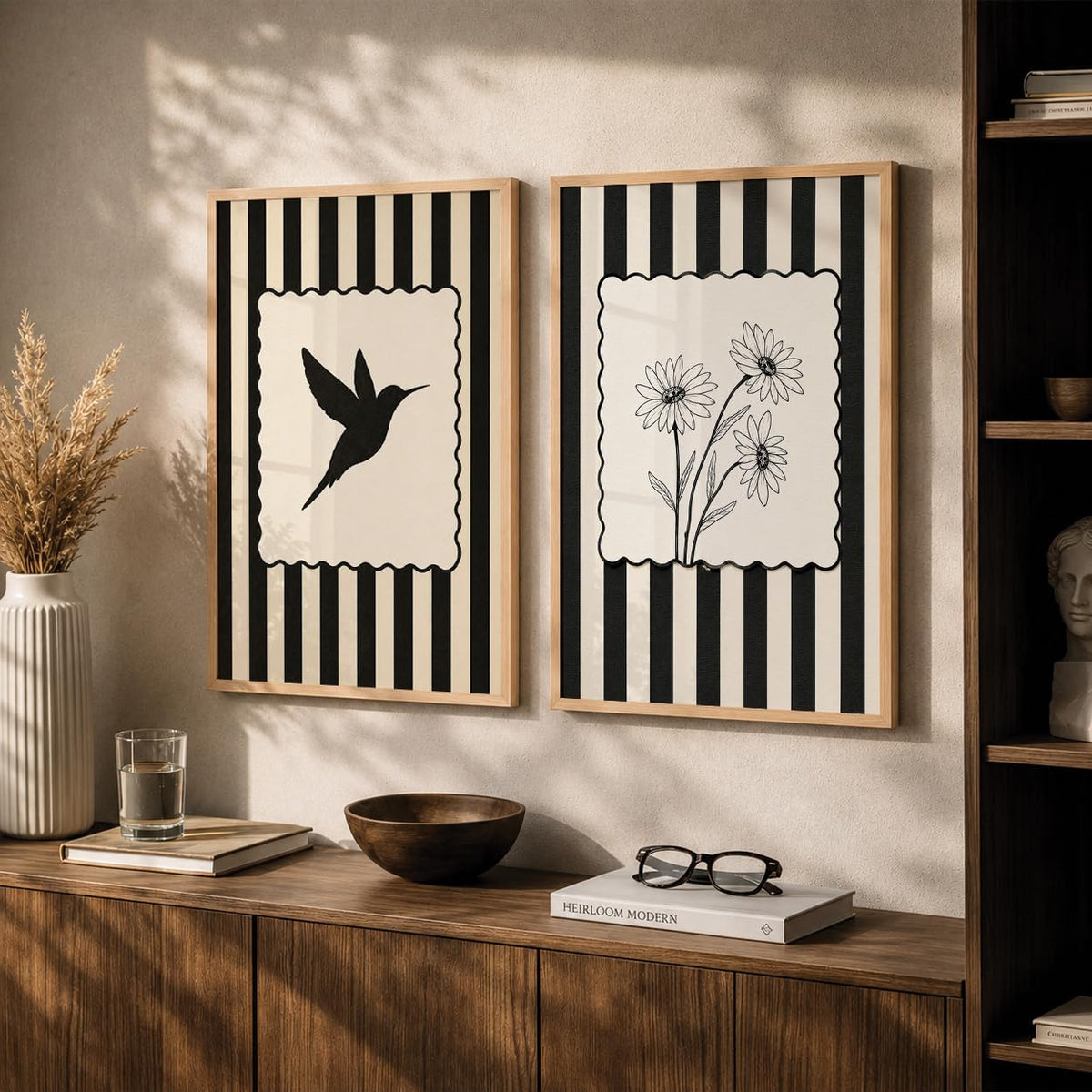 Black & White Wall Art Set of 2 | Botanical Décor (DGN01-Natural10x13 inch)