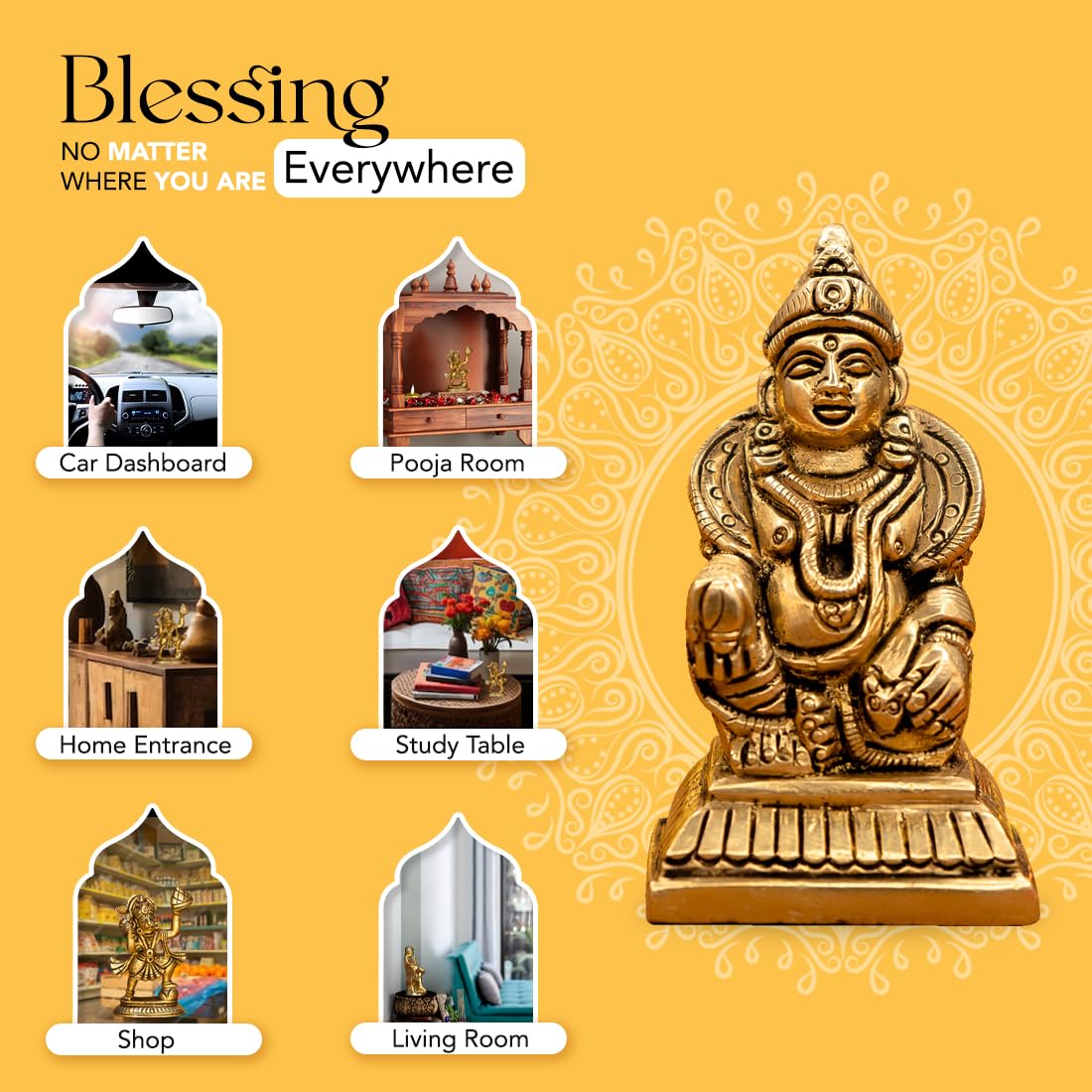 100% Pure Brass Kuber Murti (7 cm) | Kuber Statue for Vastu | Kubera Idol for Car Dashboard, Pooja Room, Home Puja, Office Desk | Kuberji ki Murti Pure Pital ki | Guberan Statue