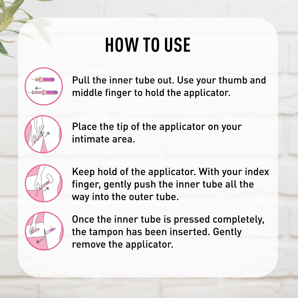 Instructions on how to use a tampon applicator displayed on a white background.
