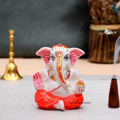 Handcrafted White Ochre Beautiful Lord Bappa Ganesha Ganpati Ganesh ji Statue Car Dashboard Idol Showpiece Decorative Showpiece (Design 2)