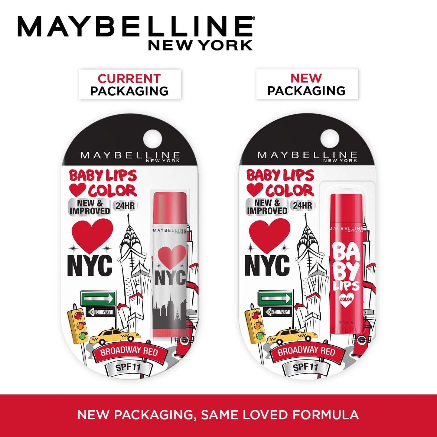 Maybelline New York Baby Lips Loves NYC Lip Balm, Broadway Red | Color Lip Balm with SPF 11 Up To 24H Moisture