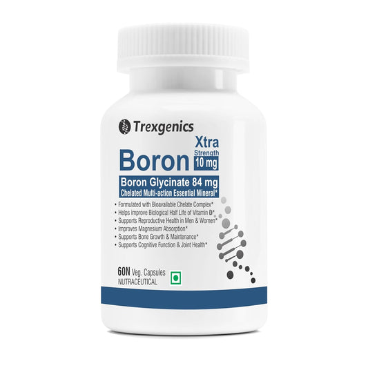 Trexgenics Boron 10 mg XTRA STRENGTH from Boron Glycinate Multi-action Mineral, Bone, Cognitive Function, Reproductive & Joint Health ((60 Veg Capsules)