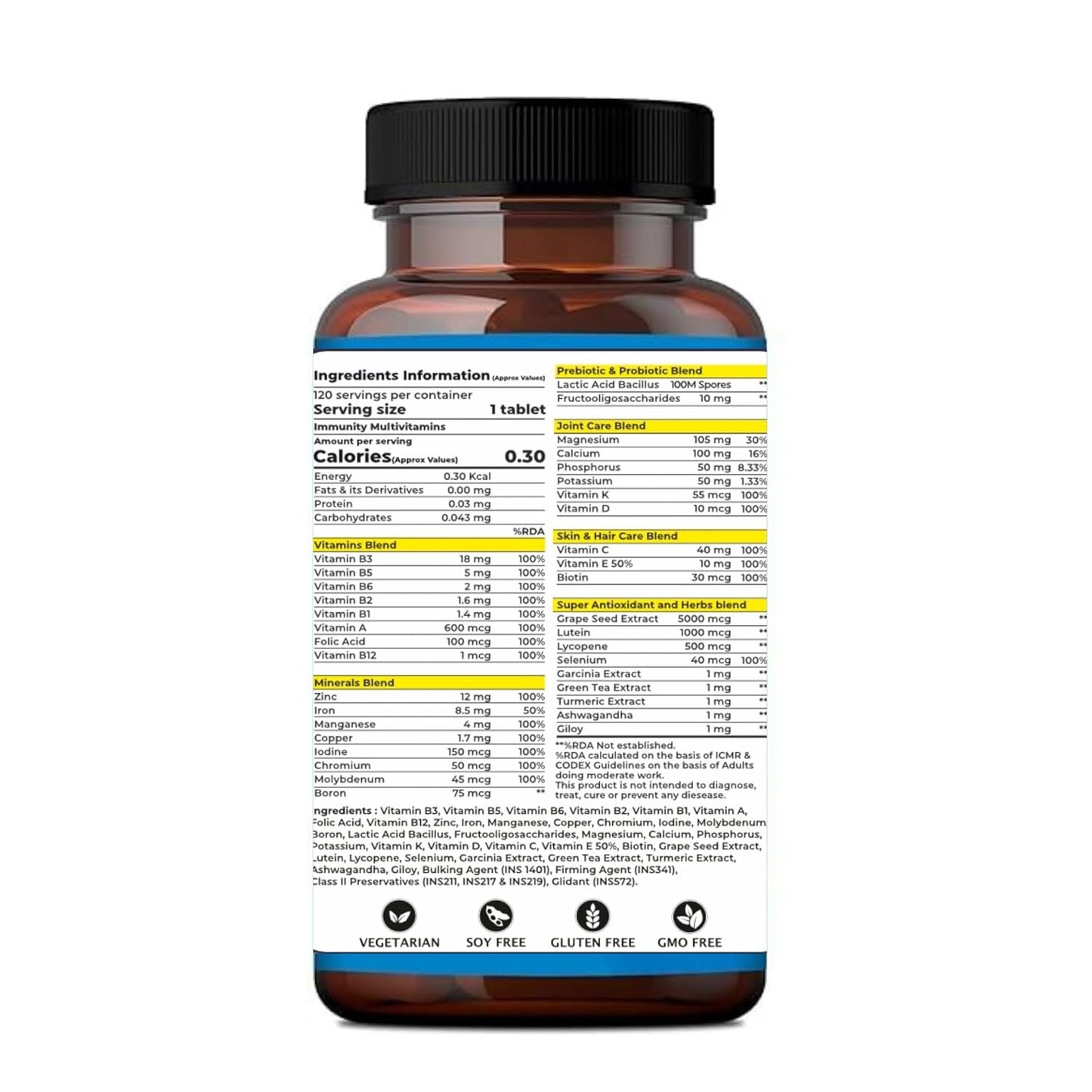 Simply Earth Multivitamin For Men & Women (120 Tablets) With 7 Vital Blends and 36 Nutrients - Probiotics Vitamin C, Zinc & Biotin