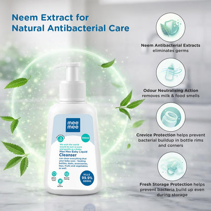 Mee Mee Liquid Cleanser 300 ml | Anti-Bacterial Formula Kills 99.9% Germs | For Bottles, Nipples, Accessories, Toys, Fruits & Vegetables | Alcohol-Free, Dermatologically Tested