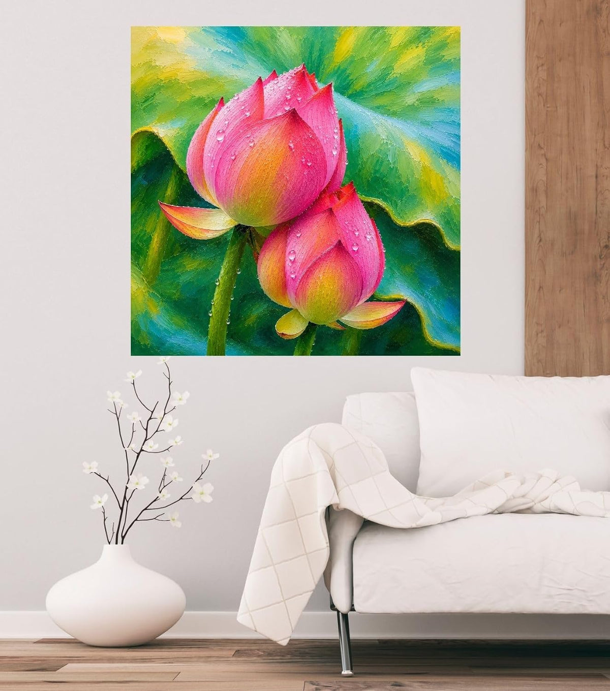 Lotus Flower Painting for Wall Vastu (15+ DESIGNS) Framed Lotus Canvas Painting for Living Room, Bedroom | Nature Floral Wall Art with Multiple Design Variations (Dark Pink Lotus, 18x18 Inch, Framed)