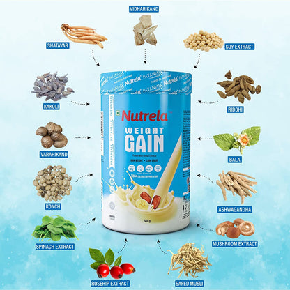 Nutrela Weight Gainer | 500g Banana Flavour | High-Calorie Mass Gainer with Vitamins & Minerals | Ideal for Men Women & Kids