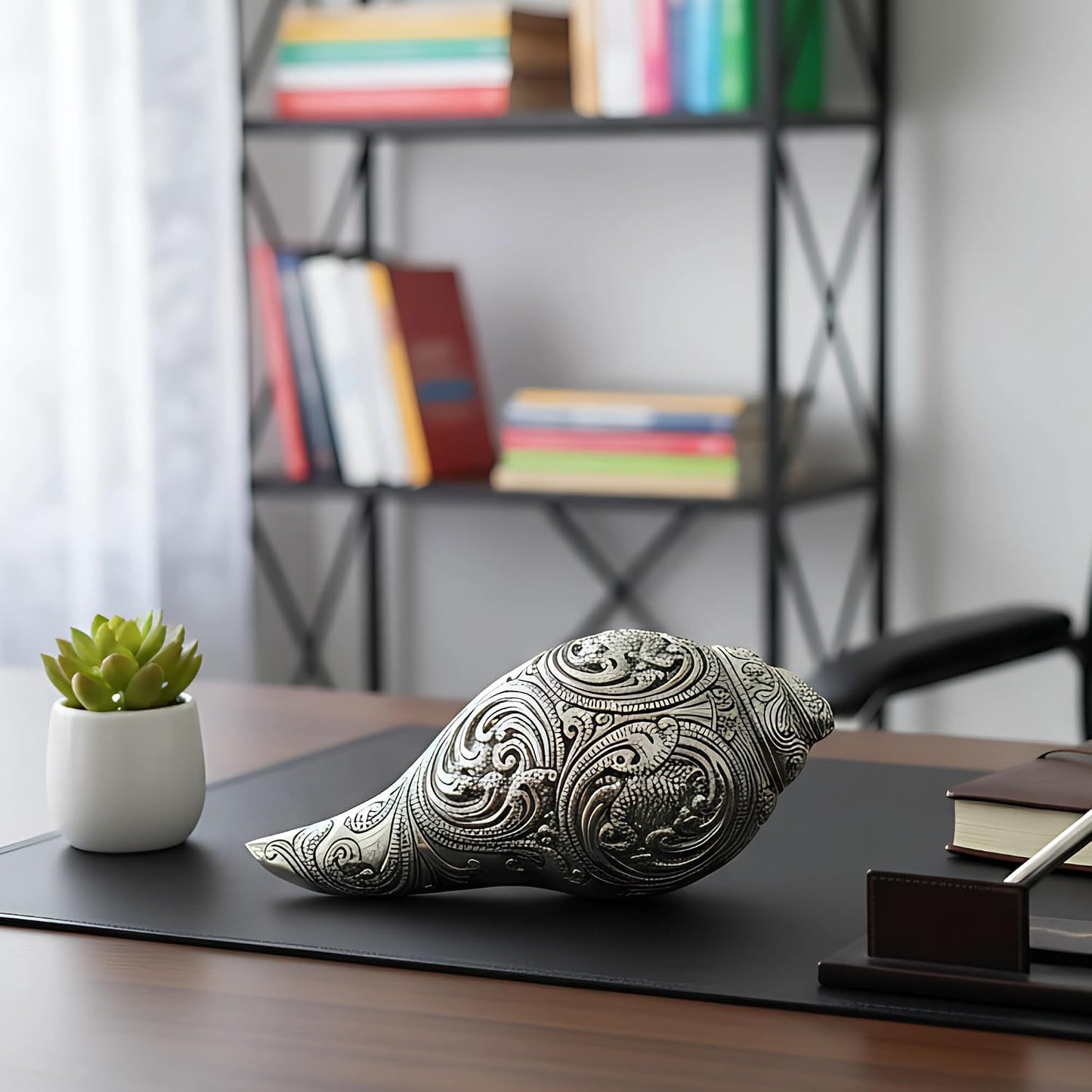 Dev Aastha Silver Plated Vishnu Lakshmi Shankh - 7 Inches Antique Finish Decorative Conch Shell with Detailed Religious Engravings - Auspicious Vastu Pooja Item for Home Mandir - Ideal Spiritual Gift