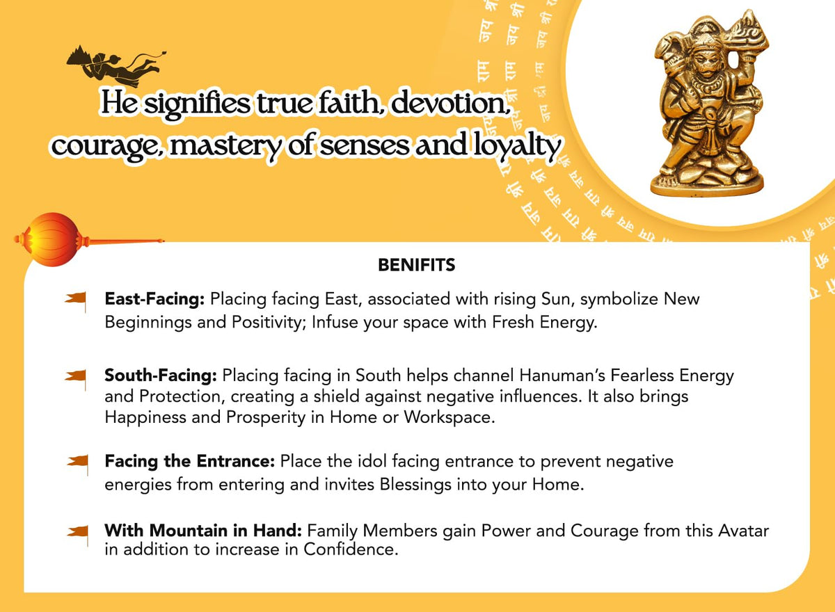 100% Pure Brass Hanuman Ji Murti for Home Puja (Size: 6 cm) | Lord Hanuman Idol for Desk, Car and Home Decor | Balaji Idol | Bajrangbali Murti | Bahubali Hanuman Idol