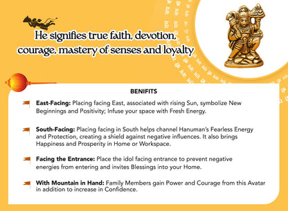 100% Pure Brass Hanuman Ji Murti for Home Puja (Size: 6 cm) | Lord Hanuman Idol for Desk, Car and Home Decor | Balaji Idol | Bajrangbali Murti | Bahubali Hanuman Idol