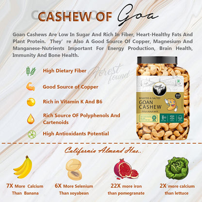 Forest Found W320 Grade Oven Roasted and Salted Cashew Nuts 900g | Crunchy Roasted Kaju Oil Free & Low Sodium Dry Roasted Cashews | Healthy Vegan Protein Snack - Jumbo Size Whole Cashews