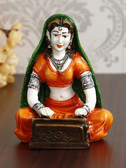 Resin Woman Statue Playing Harmonium Showpiece for Home Decor Living Room Bedroom Office Desk Table TV Unit | Womens Day Gift for Ladies | Housewarming Birthday Gift for Women