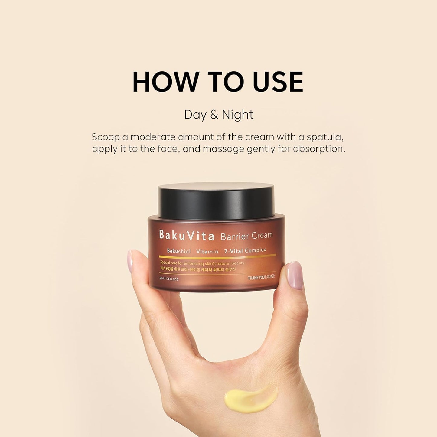THANKYOU FARMER Bakuvita Barrier Cream (50ml) Day & Night Korean Moisturizer with Bakuchiol Retinol Alternative, Vitamin C + E, Deep Hydration, Skin Barrier Repair, Radiant Glow, Lightweight, Non-Sticky Daily Face Cream