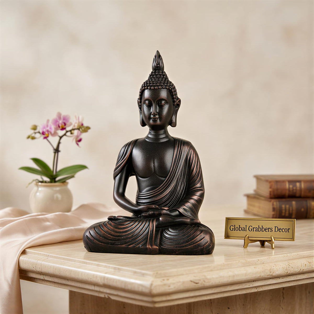 New Sitting Meditating Buddha Statue showpiece Idol Home Decor Items for Living Room and Gifts (Antique Copper)