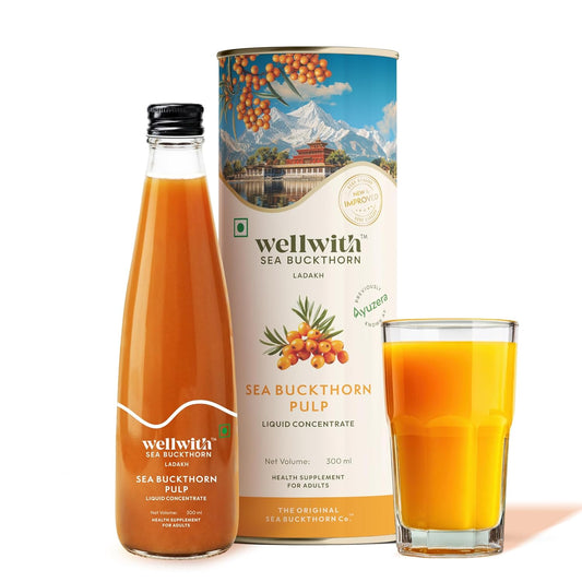 Wellwith by Ayuzera Himalayan Sea Buckthorn Pulp 300ml | Cold Pressed Seabuckthorn Juice | Rich in Vitamin C, Omega 3 6 7 9 & Antioxidants | Supports Immunity, Skin & Gut Health