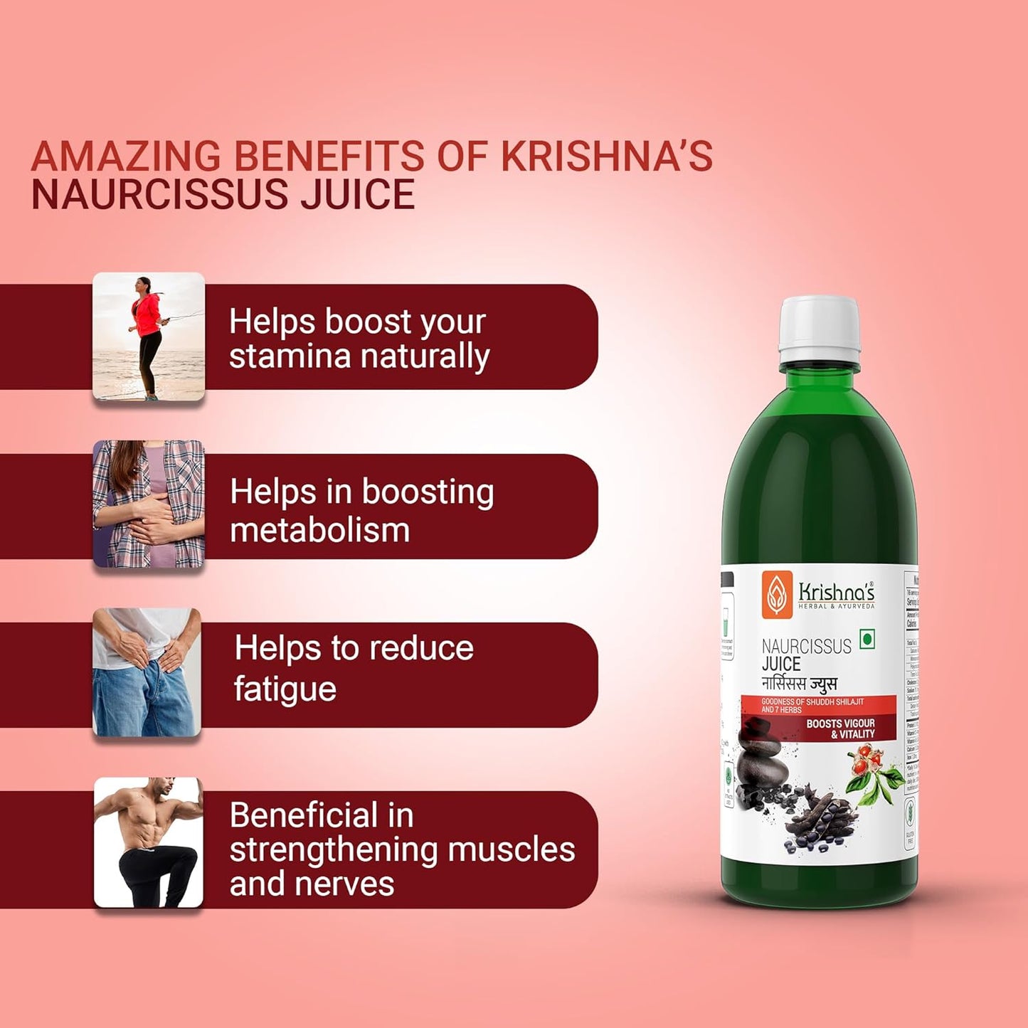 KRISHNA'S HERBAL & AYURVEDA Krishna'S Naurcissus Juice-1000 Ml Ayurvedic Ingredients Ashwagandha,Kaunch Beej,Vidari Kand,Shatawari,Akarkara,Safed Musli,Gokhru Etc Helps In Boosting Stamina