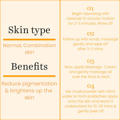 O3+ Vitamin C Facial Kit 45g with Peel Off Mask for Instant Radiance and Even Skin Tone | Ideal for Normal, Combination Skin