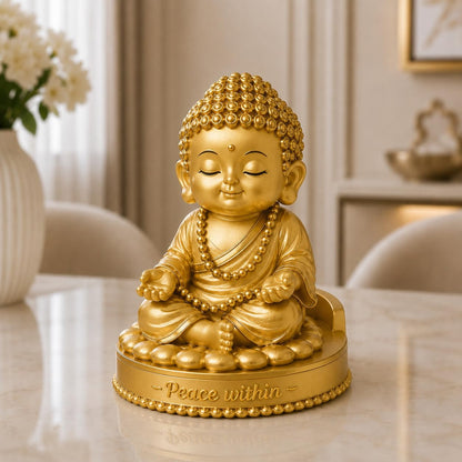 Golden Buddha Idol Statue for Home Decor (5 Inch) | Peace, Meditation & Mindfulness Showpiece | Car Dashboard, Office Desk & Gift Item (Gold)