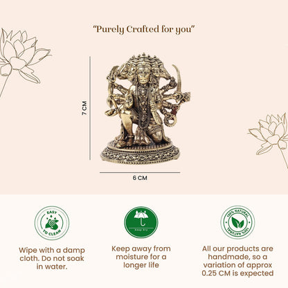 Brass Panchmukhi Hanuman Ji Idol | Handcrafted Hanuman Murti for Pooja Room | Home Temple & Festival Gift (Design01: L6 x W5.5 x H7 cm)