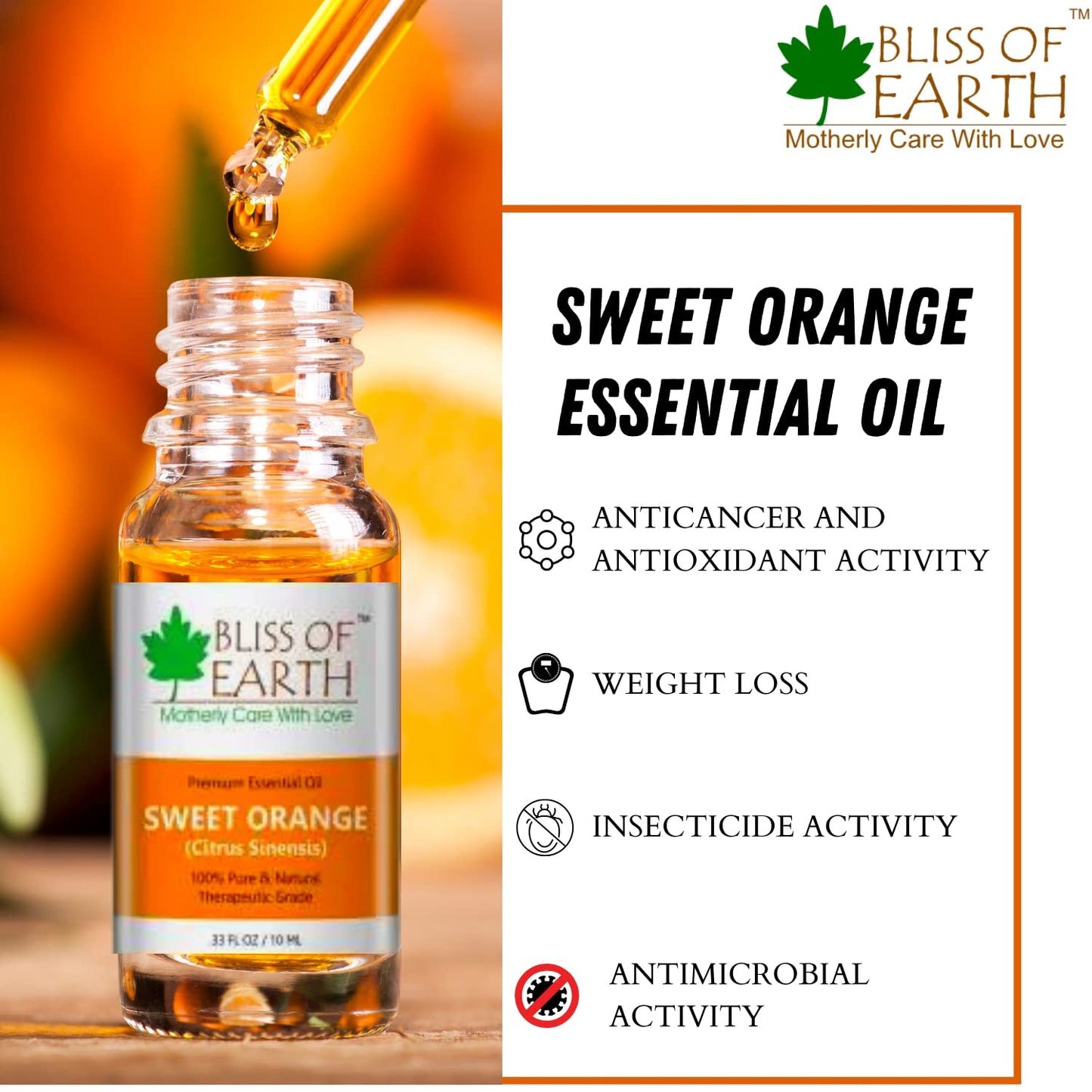 Bliss of earth 100% Pure SWEET ORANGE Essential Oil 10 ML Bottle Therapeutic Grade Essential Oils Ideal For Aromatherapy