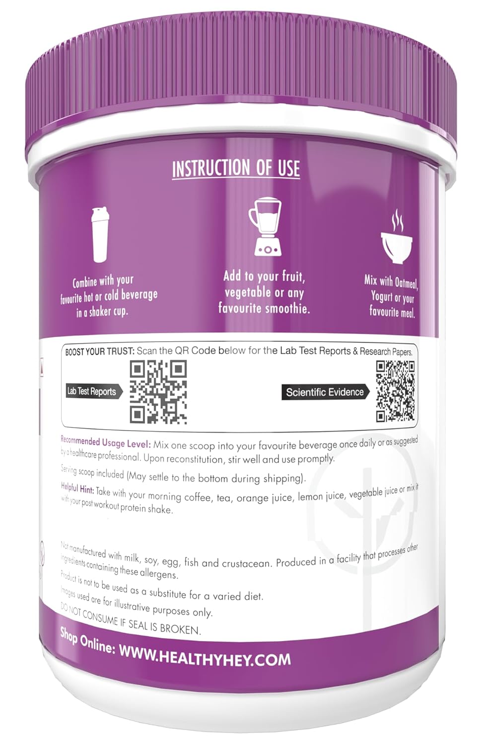 Zephivo HealthyHey Nutrition Collagen Powder | Collagen Supplement for Glowing Skin | Pure Hydrolysed Collagen Powder for Women and Men | Unflavoured - 250 gm
