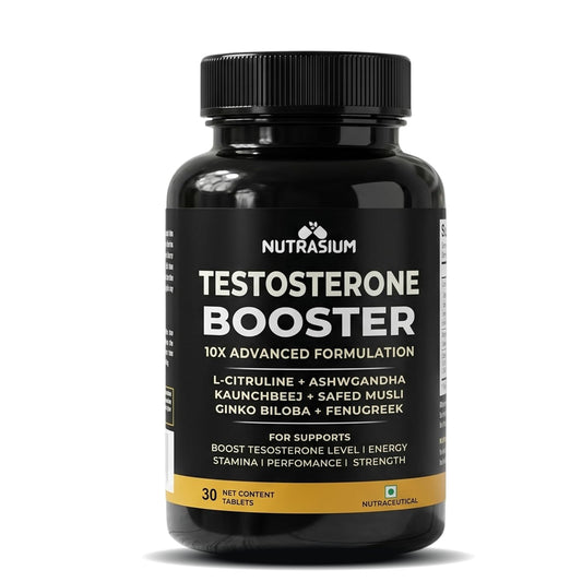 Nutrasium Testosterone Booster Supplement For Men | Testo Booster with Tribulus 1000mg & Ashwagandha 500mg | L-Citrulline & Kaunch Beej | Safed Musli & Ginkgo Biloba | 30 Veg Tablets