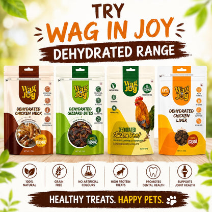 WAG IN JOY 100% Natural Dehydrated Chicken Feet Treats for Dogs | High in Glucosamine & Chondroitin | Gluten-Free |12-13 pcs | 120 gram|