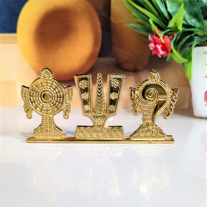 Tirupati Balaji Symbol Stand Shankh Chakra Namah Gold Plating Antique Decorative for Car Dashboard Home & Office Table Showpiece Figurines,Religious Gift Idol...
