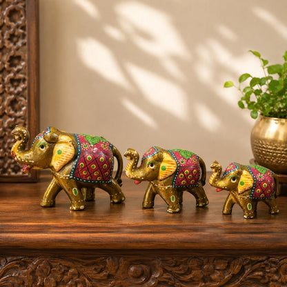 DreamKraft Paper Mache Elephant Showpiece, Yellow, Set of 3