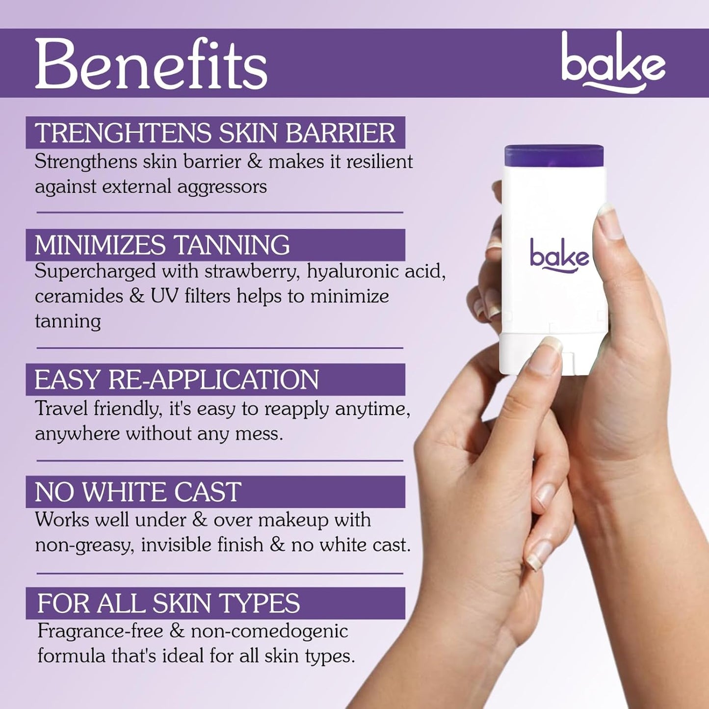 BAKE De-Tan Water Resistant Sunscreen Stick SPF 70 PA++++ with 2% Kojic Acid & Alpha Arbutin | Lightweight, No White Cast | For All Skin Types | For Pigmentation & Dark Spots - 20g