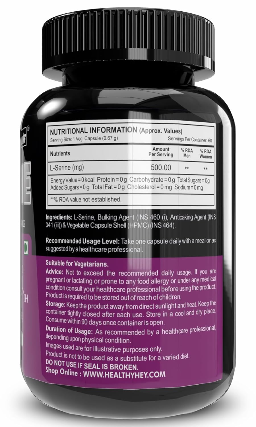 Supplement bottle with nutritional information label on a white background