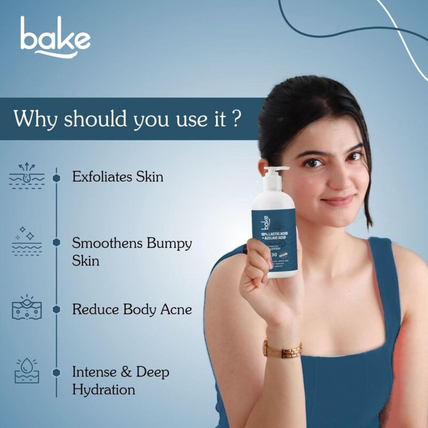 BAKE 10% Lactic Acid Body Lotion with Azelaic Acid | Smooths Rough & Bumpy Skin, Exfoliates Skin & Reduces Body Acne | Ultra Hydrating Body Lotion | 200ml