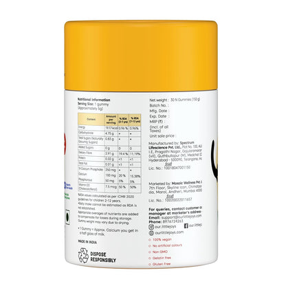 Little Joys Calcium Gummies for Kids (2+ years) With No Sugar Added | For Stronger Bones, Joints, Teeth & Immunity | Mango Flavour | 30 Gummies